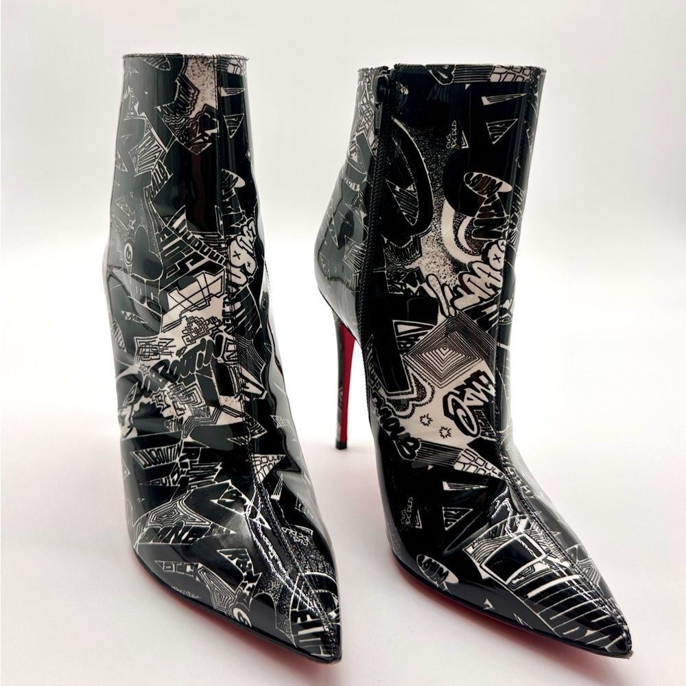 Christian Louboutin So Kate 100 Booty Patent Nicograf Graffiti Booties EU 38 US8 - Picture 2 of 12